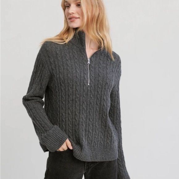 NWT! Jenni Kayne Cable Nell Half Zip Sweater in Charcoal - S